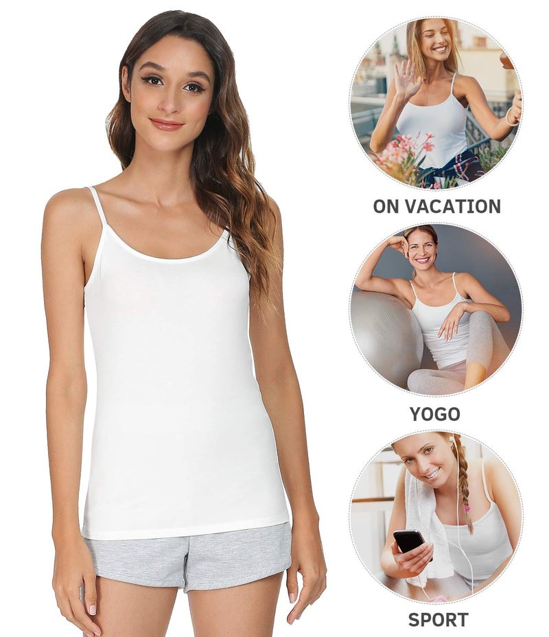 Vislivin Women's Basic Solid Camisole Adjustable Spaghetti Strap Tank Top Black/White/Black/Gray M - Image 4